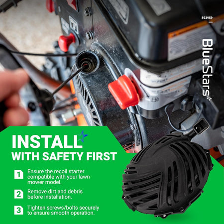 Recoil pull starter assembly installation guide for Briggs and Stratton lawn mower engines.