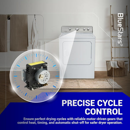 W10185992 dryer timer replacement part shown with a diagram of its installation in a compatible dryer control panel.