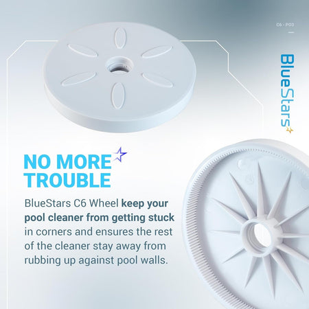 Front and back view of white C6 replacement wheel for Polaris 180, 280, and Tanktrax pool cleaners.