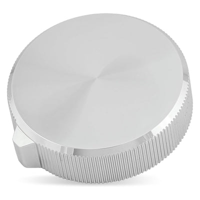 Silver replacement control knob for Whirlpool and Maytag washer dryer, top view showing textured grip edge.