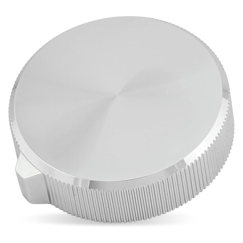 Silver replacement control knob for Whirlpool and Maytag washer dryer, top view showing textured grip edge.