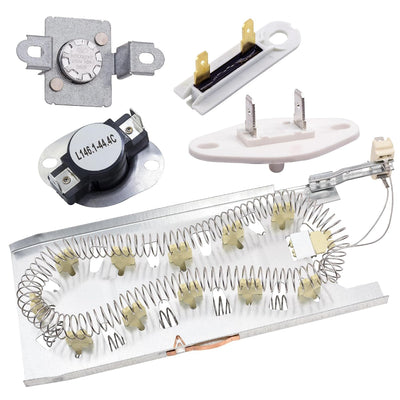 3387747 Dryer Heating Element kit with 3392519/279973 thermal fuse and 8577274 thermistor, product view