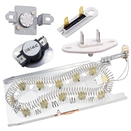 3387747 Dryer Heating Element kit with 3392519/279973 thermal fuse and 8577274 thermistor, product view