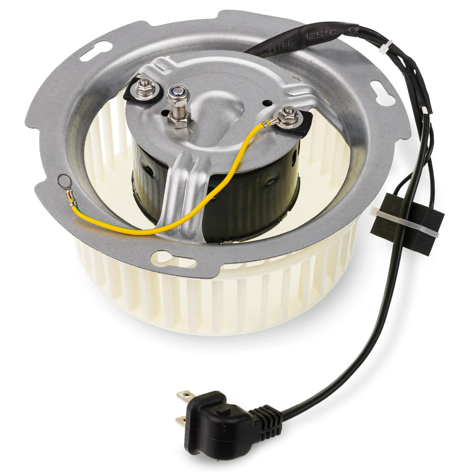 8832NA blower motor assembly with white plastic fan cage, mounting bracket, and electrical power cord.