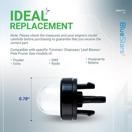 188-512-1 primer bulb replacement for small engines with 0.78-inch diameter measurement graphic.