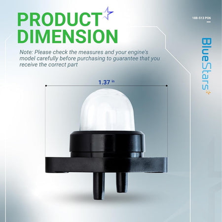 Dimension diagram of 188-513 chainsaw primer bulb pump showing a width of 1.37 inches.