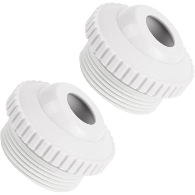 Two white SP1419D pool jet nozzles with 3/4 inch rotating eyeball openings and 1-1/2 inch MIP threaded bases.