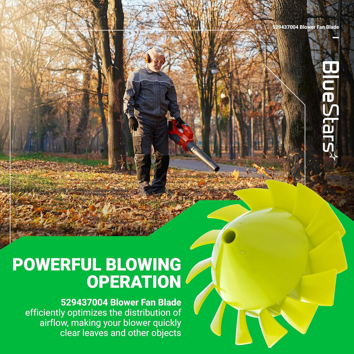 529437004 yellow replacement blower fan blade for Ryobi 18V cordless leaf blowers.