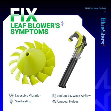 529437004 blower fan blade replacement for Ryobi 18V cordless leaf blower showing symptoms of damage.