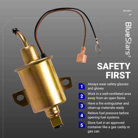 149-2311 electric 12V fuel pump with wiring harness and safety installation instructions.