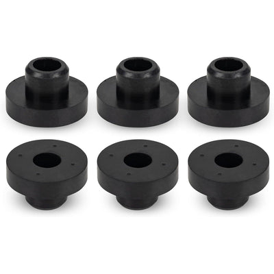 Pack of six black rubber fuel tank grommet bushings for MTD, Troy-Bilt, and Tecumseh lawn mower engines.