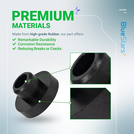 Close-up of 46-6560 fuel tank grommet bushing showing durable rubber material construction for lawn mower fuel systems.