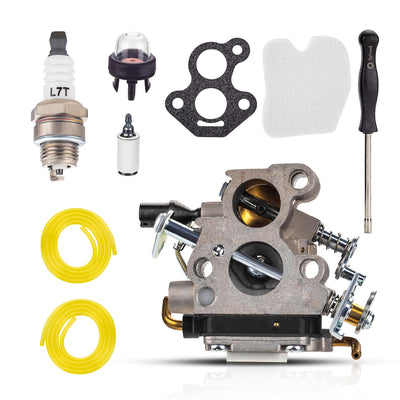 Carburetor tune-up kit for Husqvarna 235, 240, and Jonsered chainsaws including carburetor, spark plug, and fuel lines.