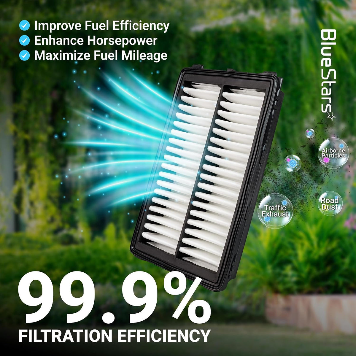 Engine & Cabin Air Filter Kit for Hyundai Tucson – engine filter graphic with 99.9% filtration efficiency claim