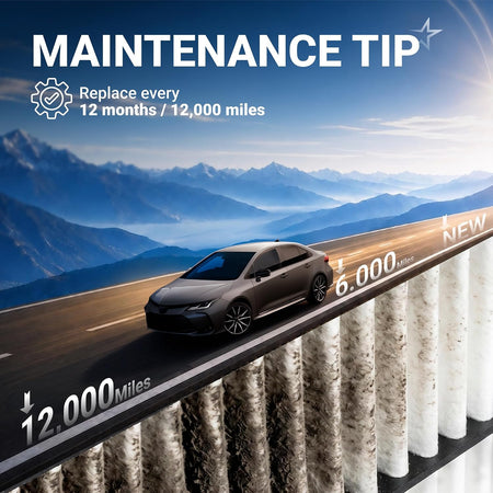 Engine & Cabin Air Filter Kit, maintenance graphic showing replacement every 12 months or 12,000 miles