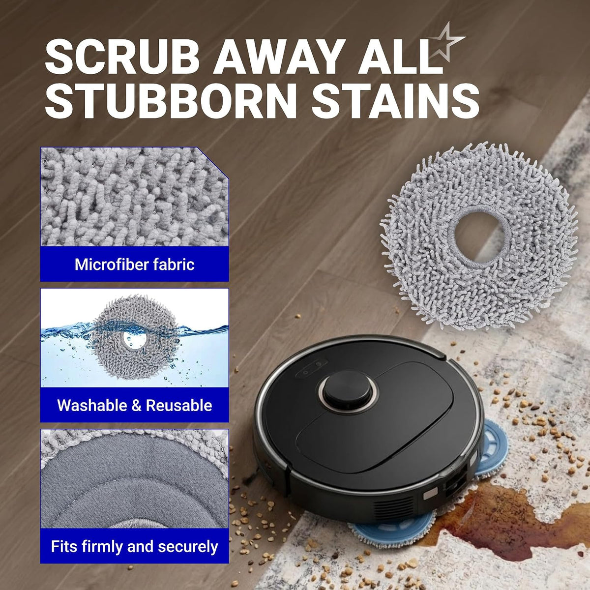 28Pcs Qrevo S5V Replacement Parts Kit, robot vacuum and microfiber mop pads with washable, reusable, secure-fit fabric