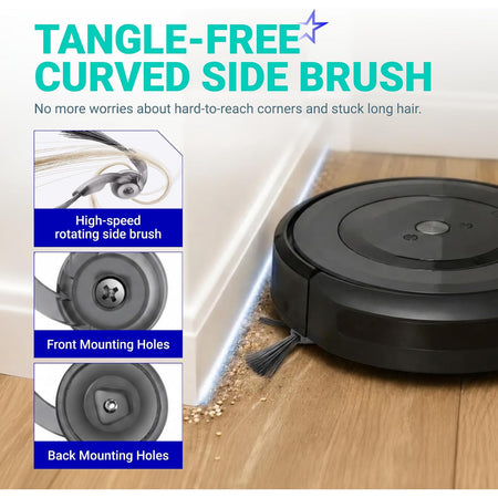 28Pcs Qrevo S5V Replacement Parts Kit: curved side brush shown on robot vacuum with front and back mounting holes