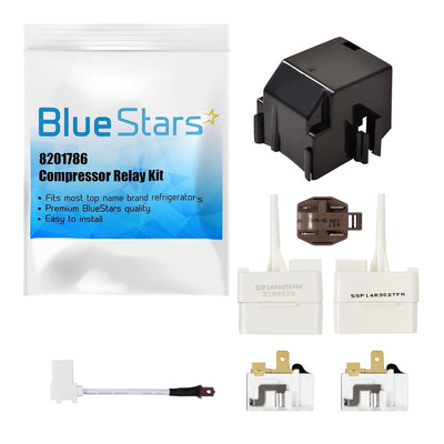 8201786 refrigerator compressor relay start device kit components and packaging.