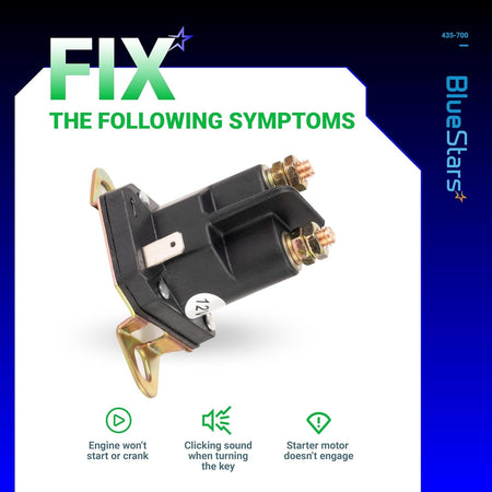 435-700 12V 3-terminal starter solenoid for Husqvarna, John Deere, and MTD riding mowers.