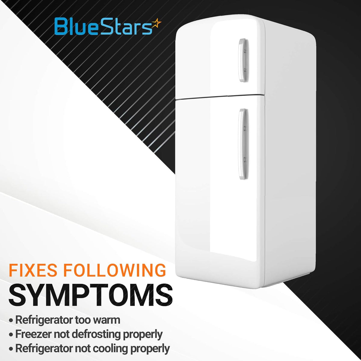 Graphic showing refrigerator symptoms fixed by W10352689 main control board replacement.