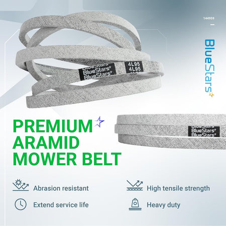 BlueStars 144959 premium aramid mower deck belt for 42-inch decks, heavy-duty replacement part.