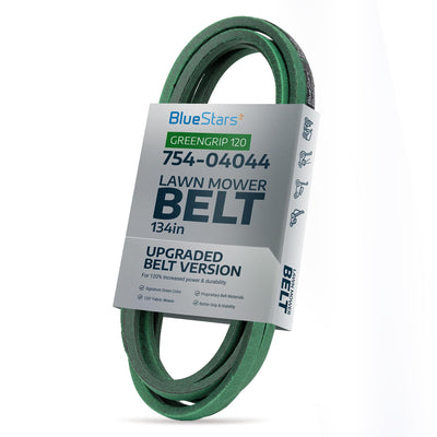 BlueStars 754-04044 green lawn mower deck belt in retail packaging, 134-inch replacement for MTD and Cub Cadet.