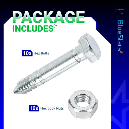 53200500 shear pin hex bolt and matching hex lock nut component set.