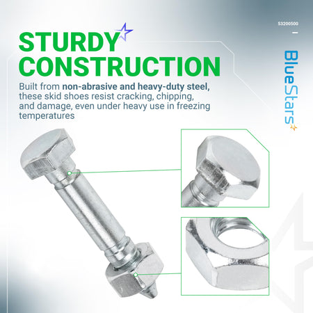 53200500 shear pin and nut assembly with close-up views of the bolt head and hex nut.