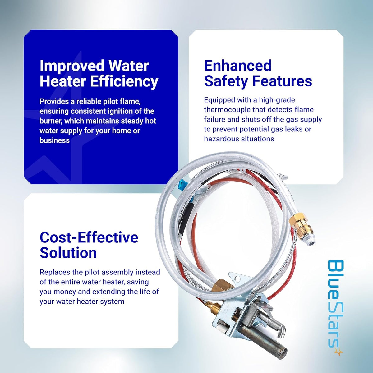 Water heater pilot and igniter assembly for natural gas with integrated thermocouple and wiring.