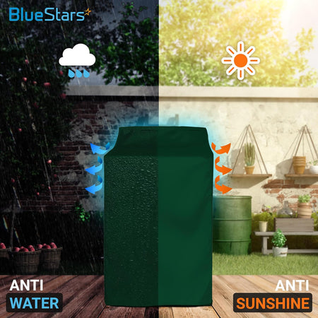 Green top-load washing machine cover demonstrating waterproof and sun-resistant outdoor protection.