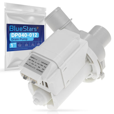 BlueStars DP040-012 washer drain pump with packaging bag.
