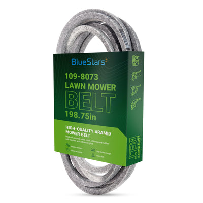 BlueStars 109-8073 replacement deck belt for Exmark Lazer Z mowers in branded retail packaging.