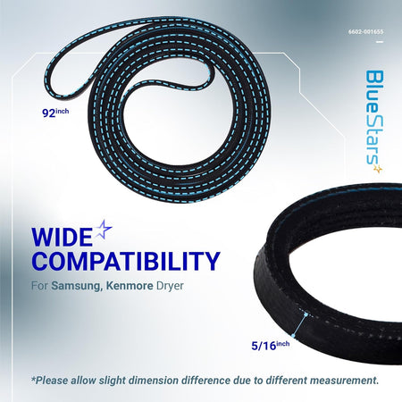 92-inch 6602-001655 dryer drum belt with 5/16-inch width, compatible with Samsung and Kenmore dryers.