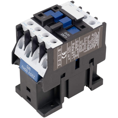 CJX2-1210 3-pole AC contactor with 220VAC coil and 25A rating for HVAC and refrigeration systems.