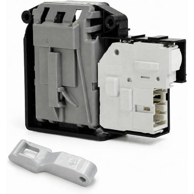 LG washer door lock switch assembly with separate plastic latch component.