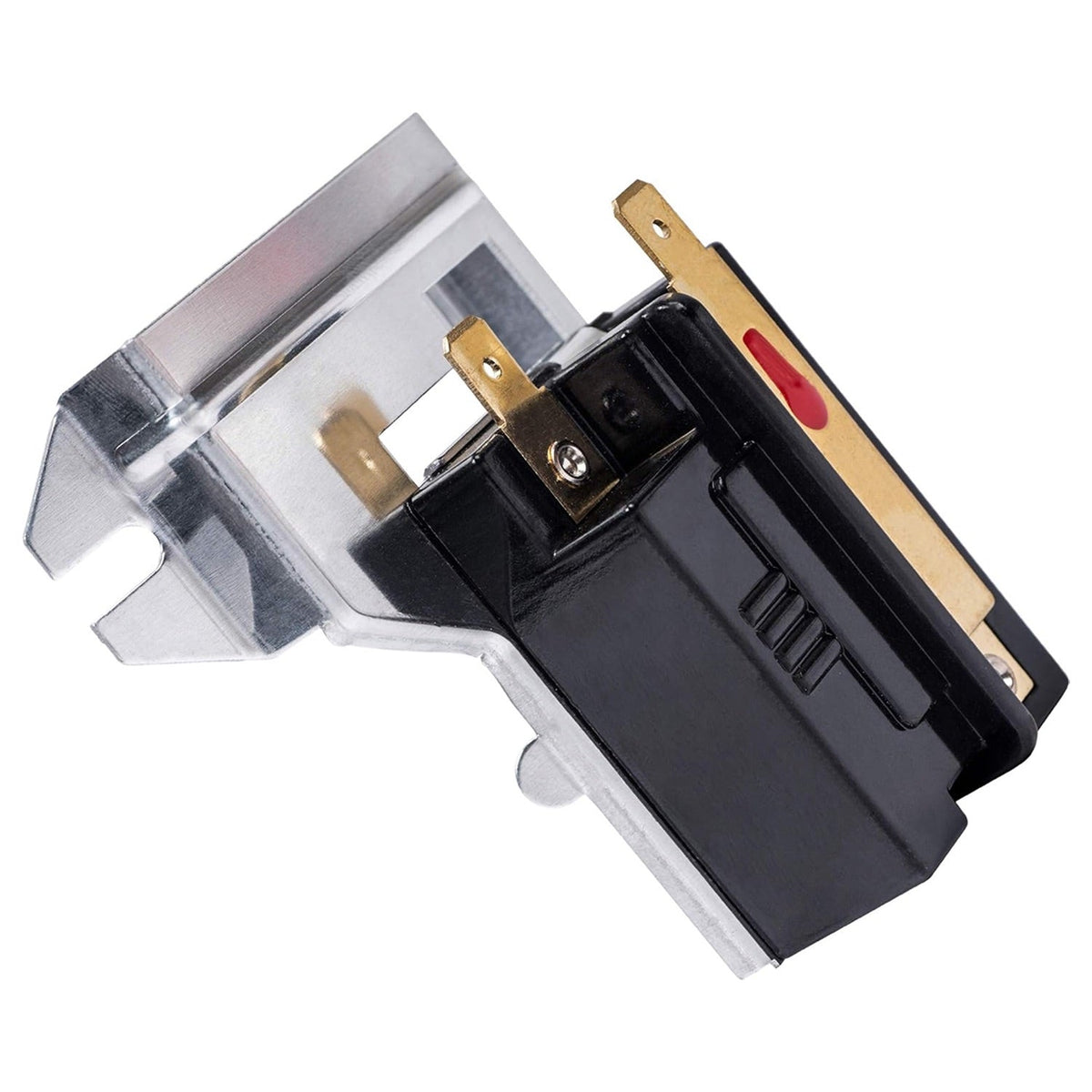 338906 gas dryer flame sensor replacement part with metal mounting bracket and electrical terminals.