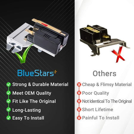 Comparison chart showing BlueStars 338906 gas dryer flame sensor quality versus generic alternatives.