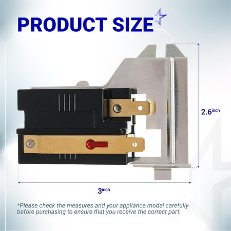 338906 Gas Dryer Flame Sensor product size diagram showing 3-inch length and 2.6-inch height
