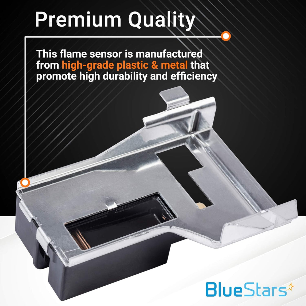 338906 gas dryer flame sensor with metal mounting bracket and durable plastic housing.