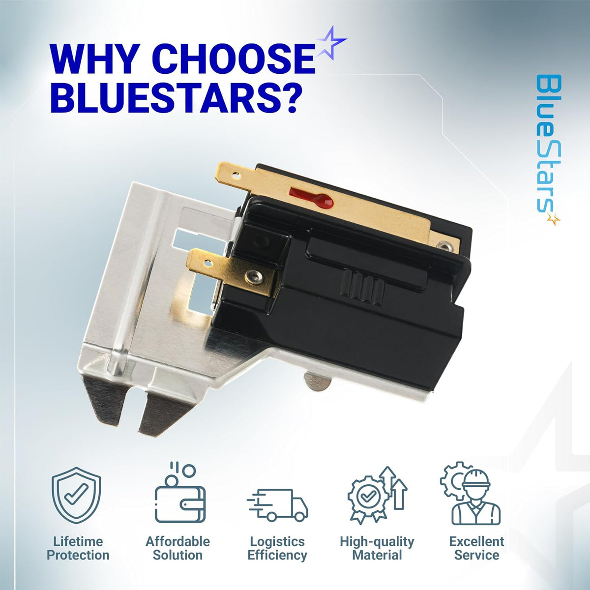 338906 Gas Dryer Flame Sensor, front view in a BlueStars promotional graphic