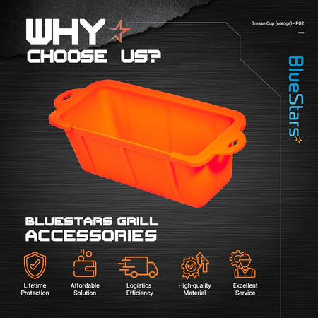 Single orange silicone grease cup liner for Blackstone griddles with heat-resistant design.