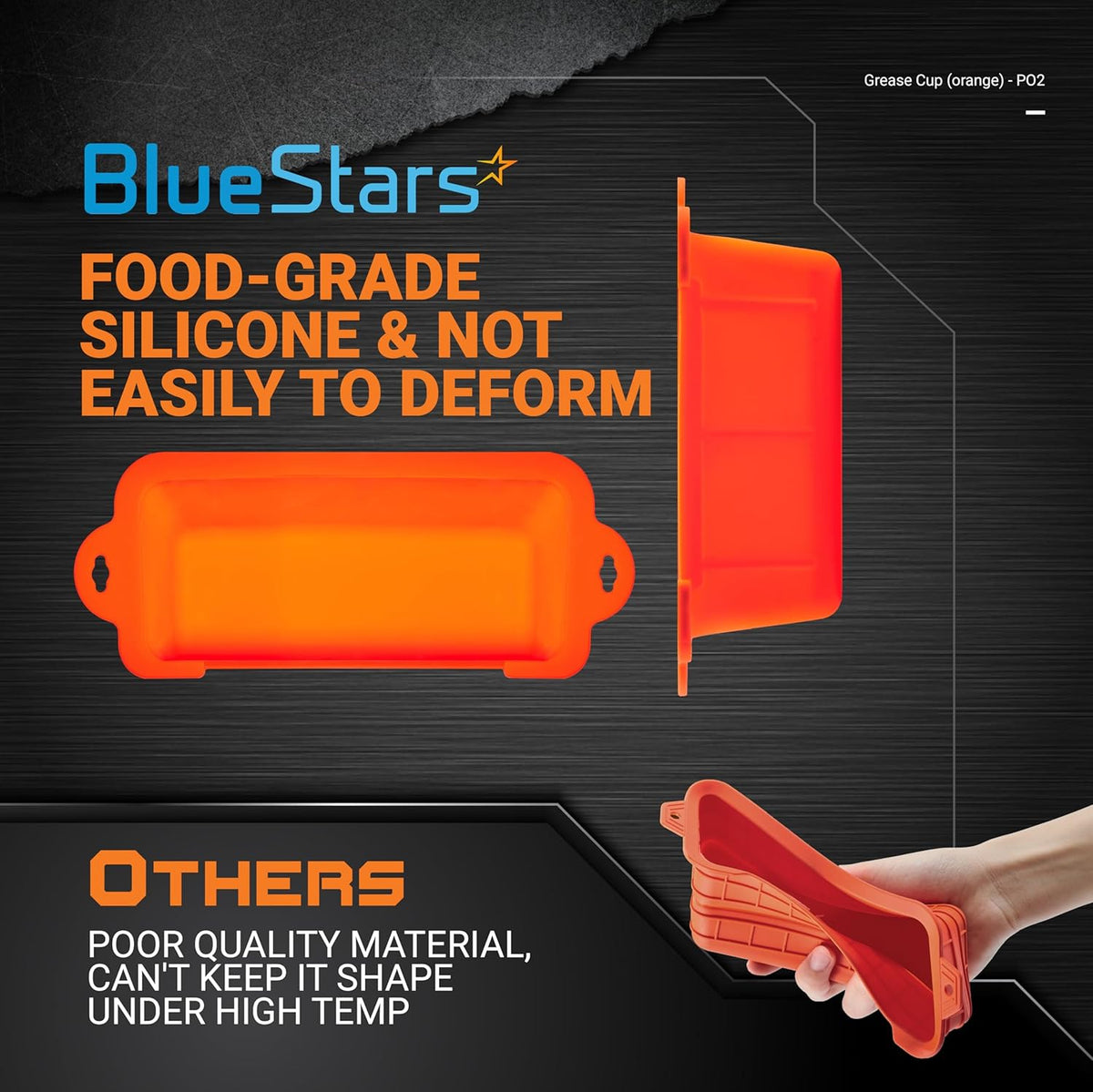 Orange silicone grease cup liner for Blackstone griddles showing durable, heat-resistant material design.