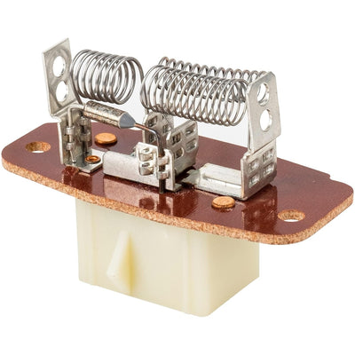 973-013 HVAC blower motor resistor with dual metal coils and white plastic electrical connector base.