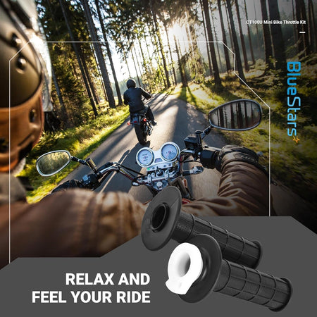 Pair of black rubber throttle grips for CT100U and CC100X mini bike 7/8 inch handlebars.