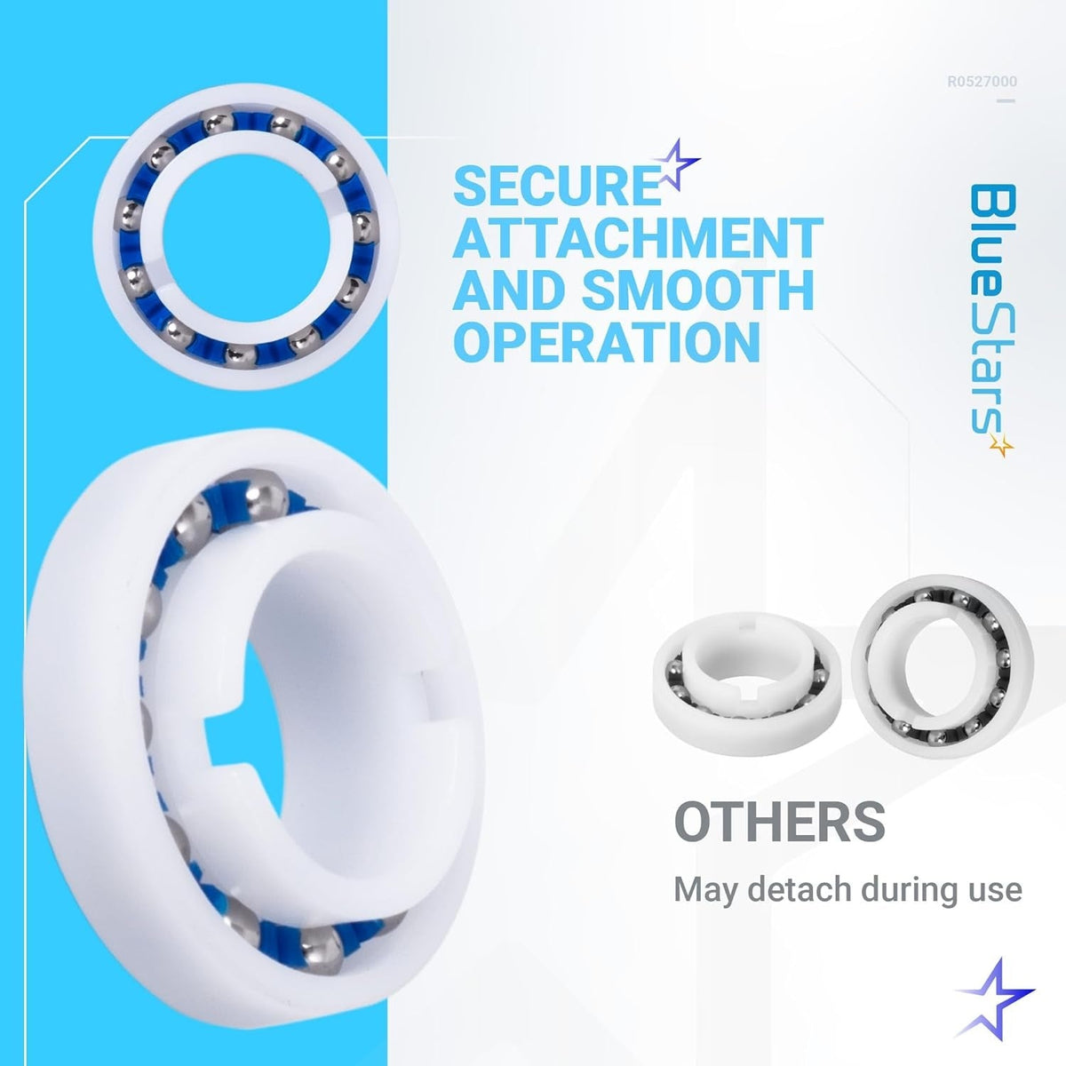 R0527000 replacement wheel bearing for Zodiac MX8 and MX6 pool cleaners showing secure design features.