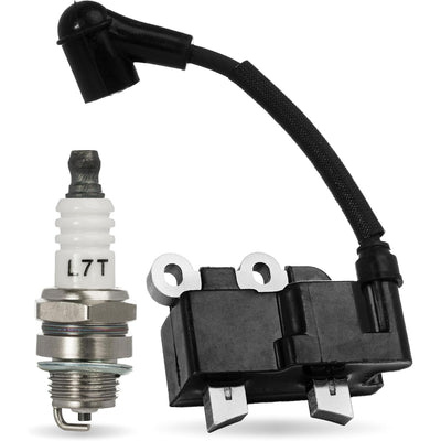 291337001 ignition coil and L7T spark plug replacement for Ryobi 2-cycle 25cc trimmers and power heads.