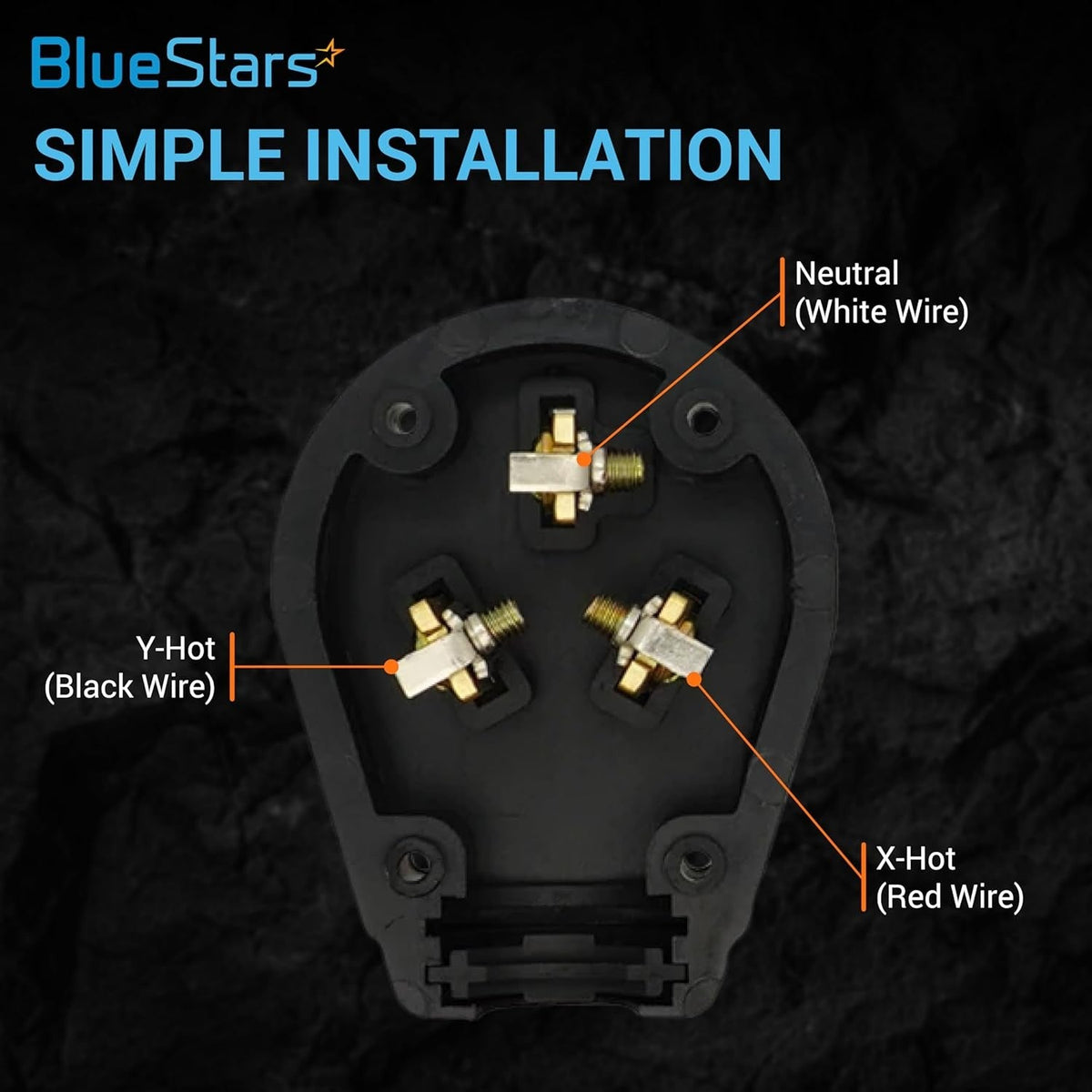 Wiring diagram for NEMA 10-30P and 10-50P interchangeable angle plug showing neutral, Y-hot, and X-hot terminal locations.