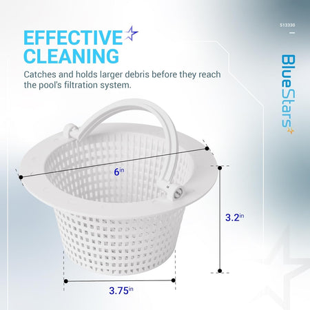 513330 above ground pool skimmer basket with 6-inch diameter and 3.2-inch height dimensions diagram.