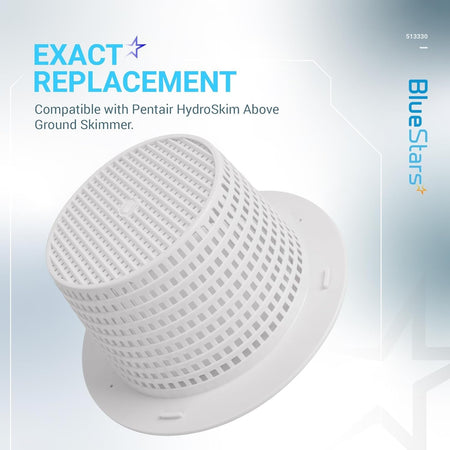 Single 513330 white plastic replacement skimmer basket for Pentair HydroSkim above ground pools.