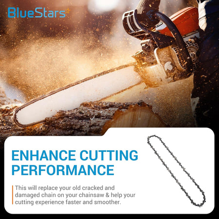 14-inch chainsaw replacement chain with 3/8-inch pitch and 0.050-inch gauge for improved cutting performance.